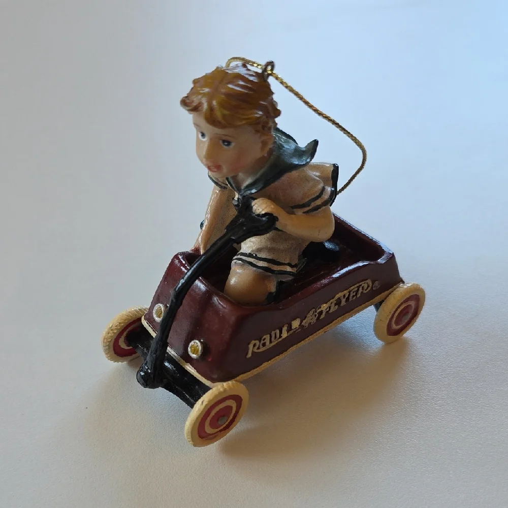 Christmas Ornament - Radio Flyer - Red Wagon And Boy Ornament